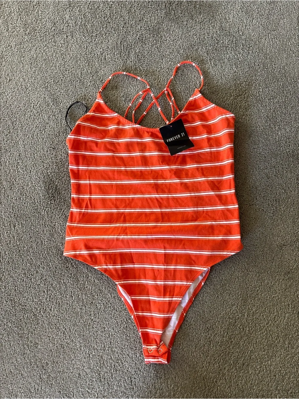 Forever 21 Red and White Striped Girls' One-Piece Bodysuit